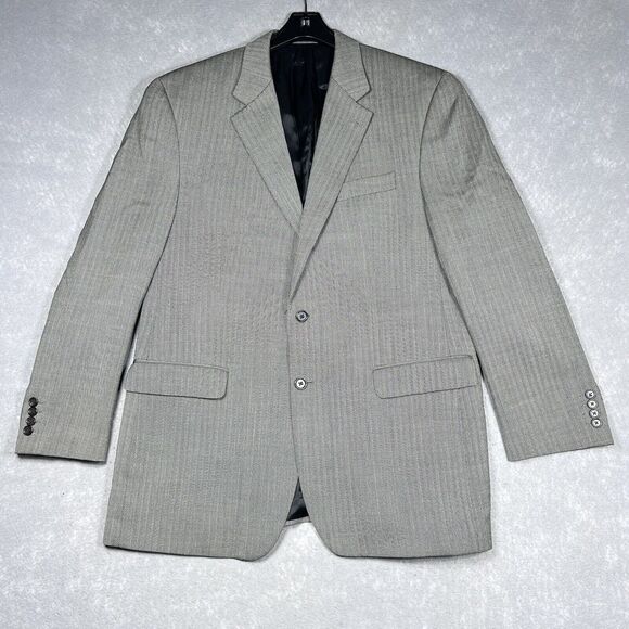 Ralph Lauren Blazer Men’s 44R Gray Wool Two Button Sport Coat Jacket Herringbone - Picture 1 of 13